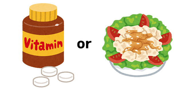 ビタミンB1が摂れるサプリや食事のイメージイラスト