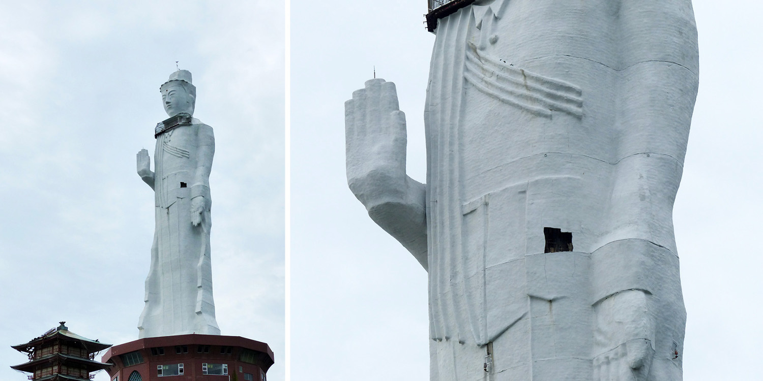 淡路島の巨大な仏像「世界平和大観音像」の破損状況